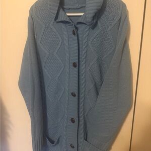 Women's Blue hooded long cardigan. Size XL